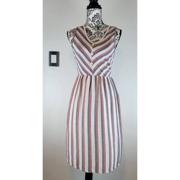 Caution to the Wind Dress Large Sleeveless Ribbed Layered Striped Stretch - Picture 1 of 8